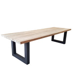 rectangle outdoor dining table reclaimed teak dark iron sled legs