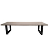 rectangle outdoor dining table reclaimed teak dark iron sled legs