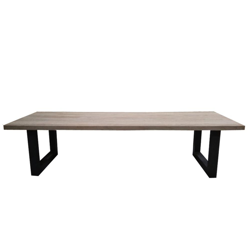 rectangle outdoor dining table reclaimed teak dark iron sled legs