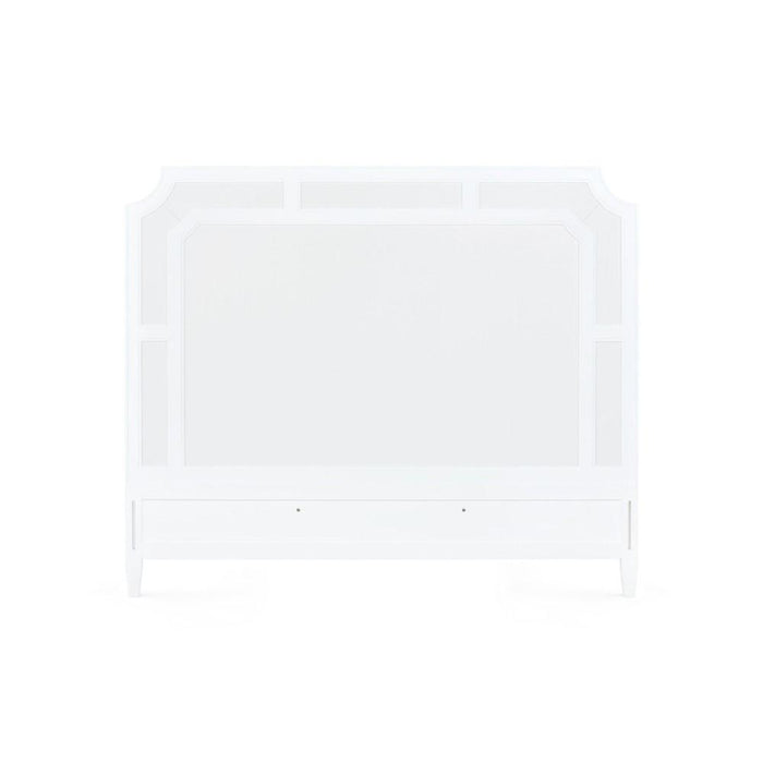 white lacquered frame soft white inset panel headboard 
