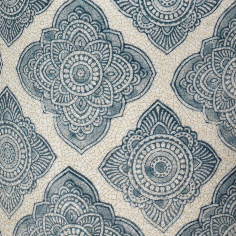 set 2 round canisters lids ethnic pattern indigo crackled off-white