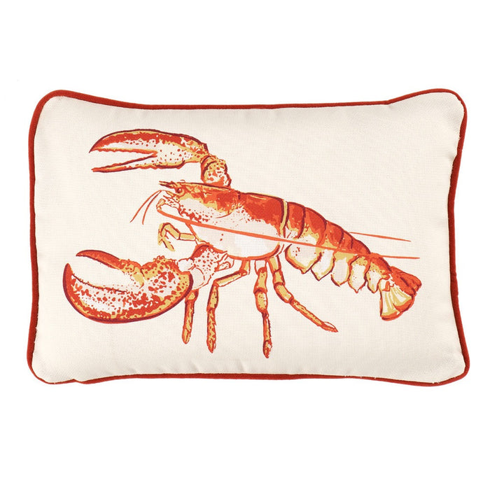 coral cream lobster lumbar outdoor pillow piped edge back