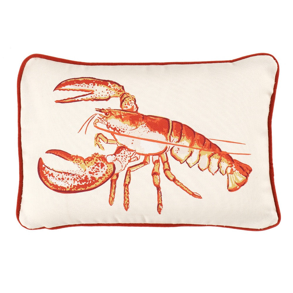 coral cream lobster lumbar outdoor pillow piped edge back