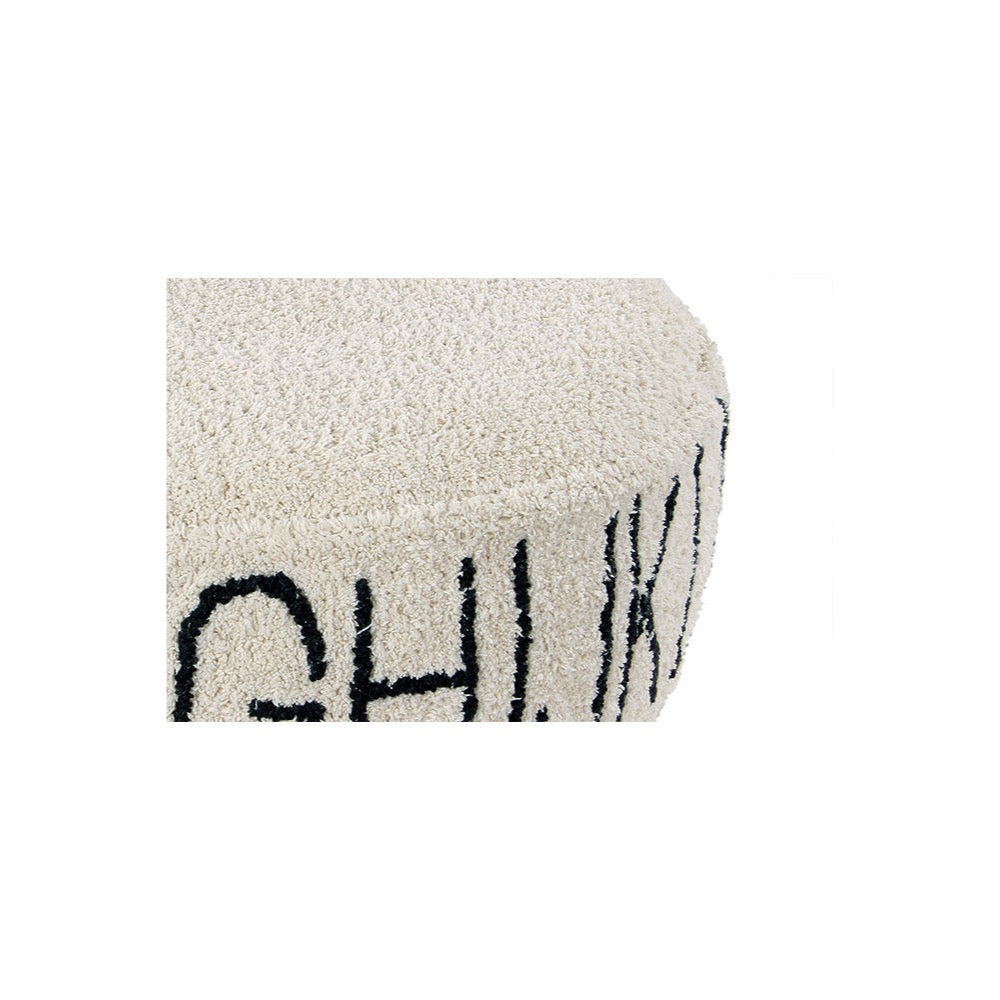 cream black round floor pouf alphabet kids decor