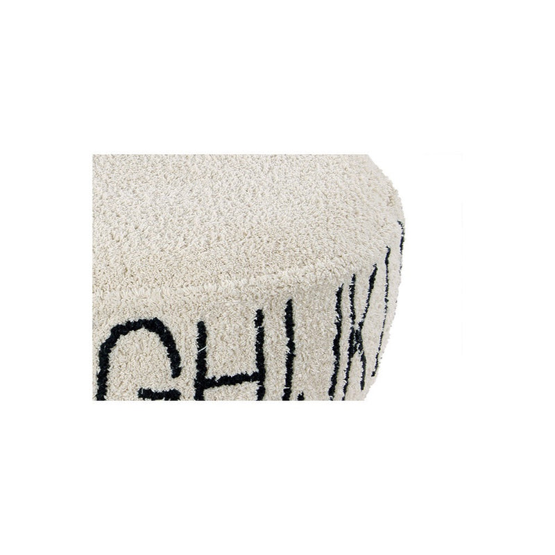 cream black round floor pouf alphabet kids decor