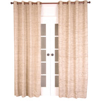 India's Heritage Curtain Panel - Luxury Drapery In Ivory Raw Silk + Brown Threads & Striations Grommets