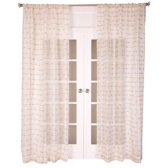 India's Heritage drapery curtain window treatment linen white natural jute knots horizontal rows rod pocket back tabs unlined