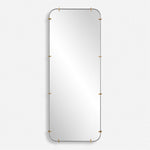 tall rectangle rounded corners wall mirror black frame brass accents