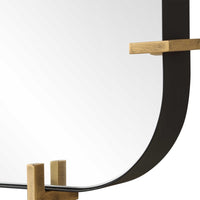 tall rectangle rounded corners wall mirror black frame brass accents