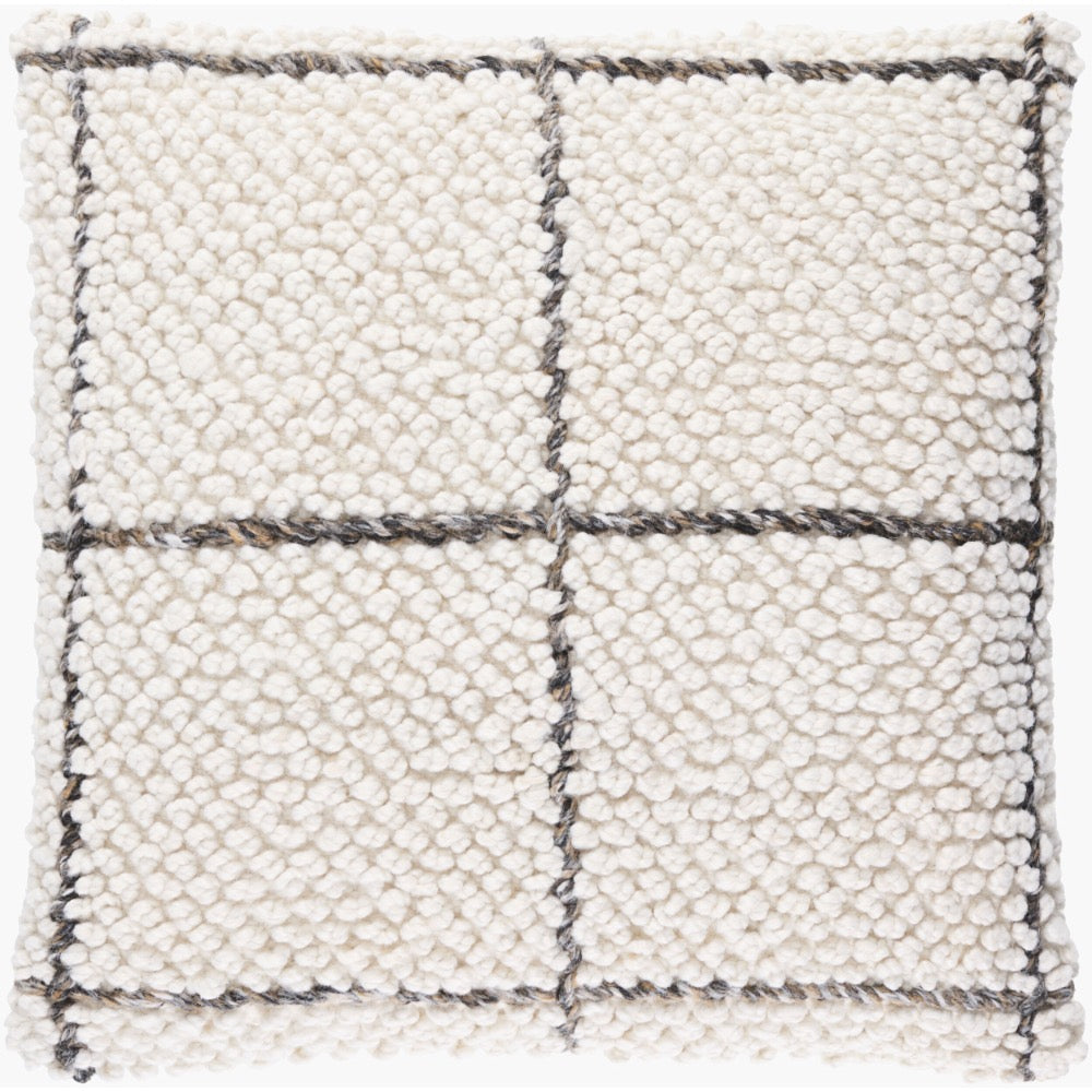 square woven off-white accent pillow black window-pane pattern