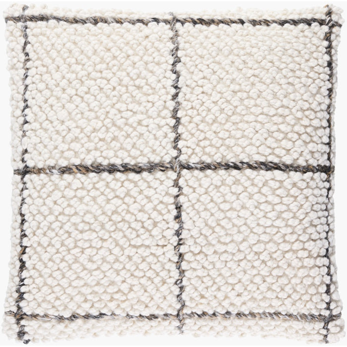 square woven off-white accent pillow black window-pane pattern