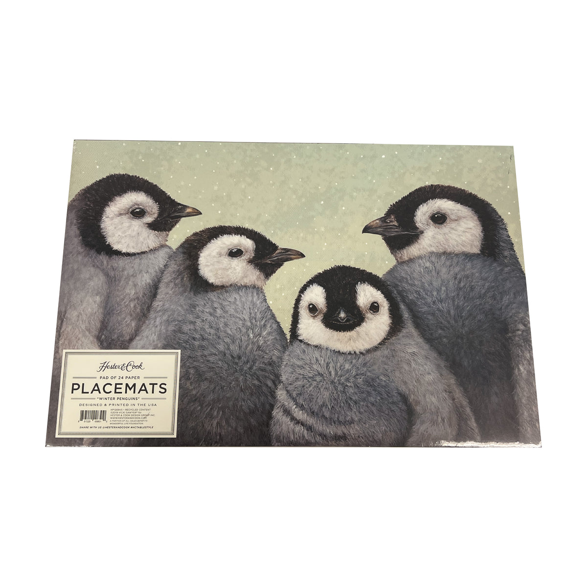 winter penguin paper placemat pad black gray 
