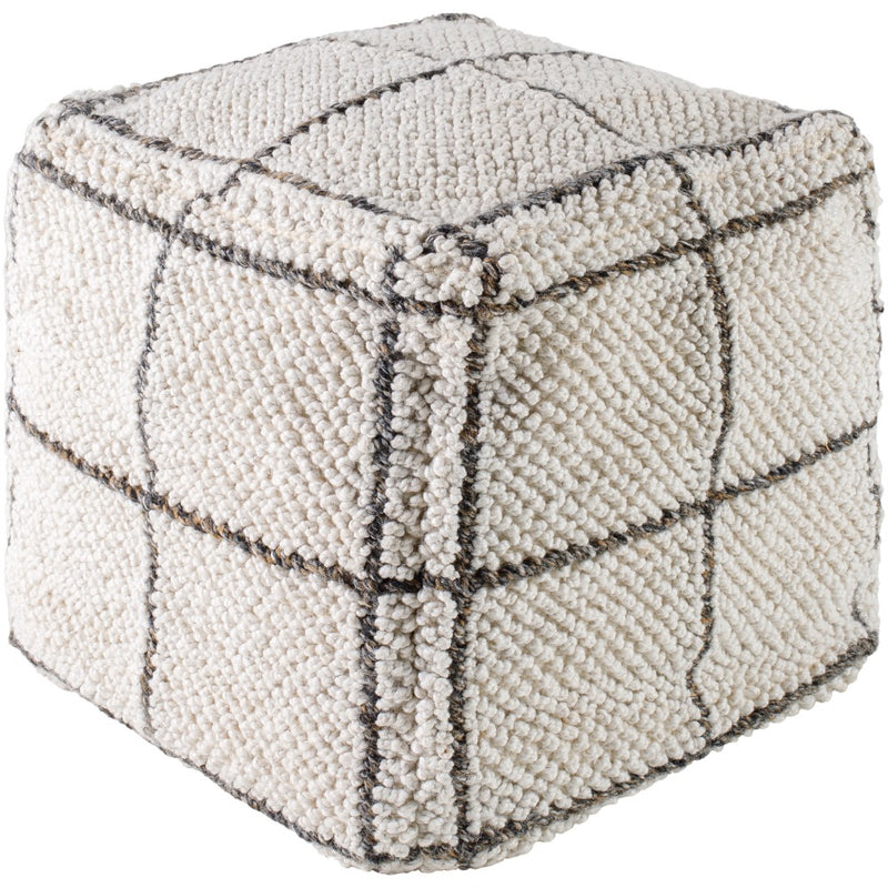 pouf outdoor safe square woven white tan pane pattern