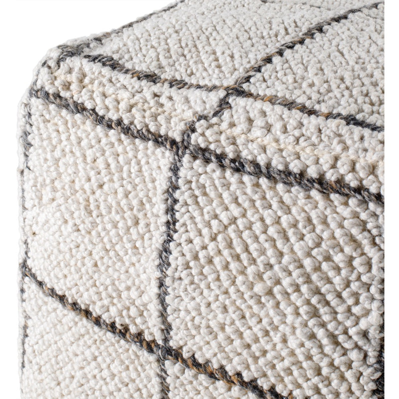 pouf outdoor safe square woven white tan pane pattern