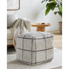 pouf outdoor safe square woven white tan pane pattern