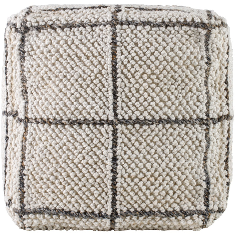 pouf outdoor safe square woven white tan pane pattern