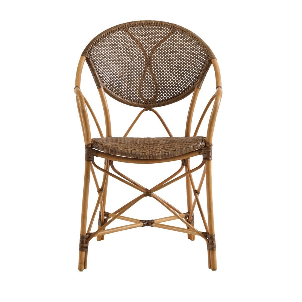 natural brown rattan indoor or outdoor dining arm chair