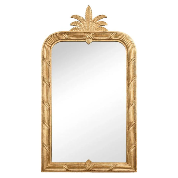 Arched Gilded Pineapple Crest Mirror with a gold leaf frame.