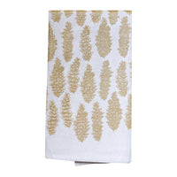 white flour sack tea towel silver gold pinecones