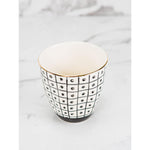 black and white decorative print cups gold rim