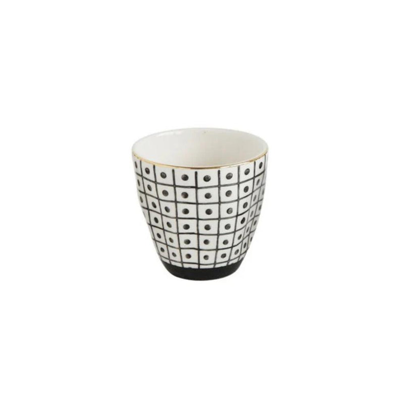 black and white decorative print cups gold rim
