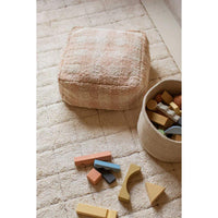 checkered square floor pouf rose white 