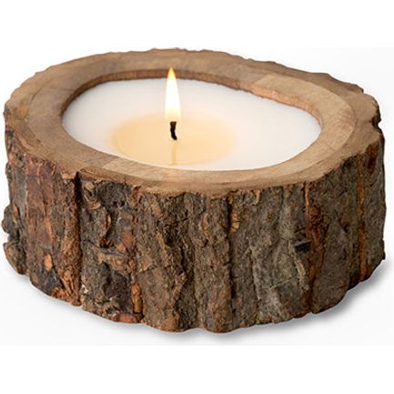 round candle 1 wick tree bark edges