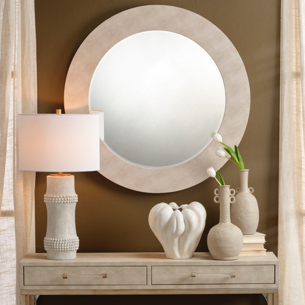 white drum shade table lamp off-white mottled finish bamboo-like