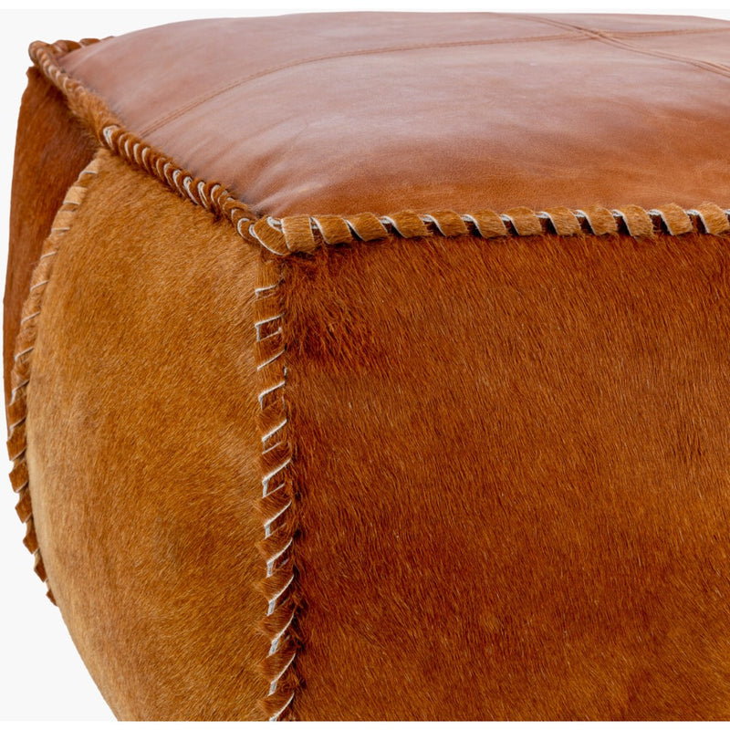 square pouf brown leather hide-on-hair