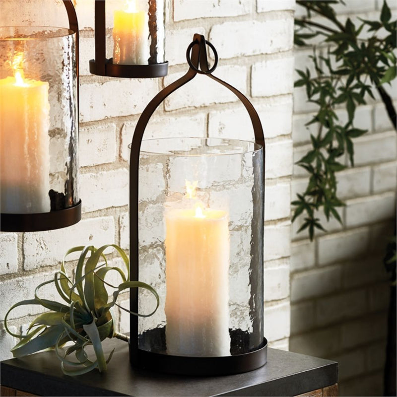 lantern hanging led candles black bronze 