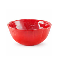Always Relish Red Melamine Salad Bowls (set of 4) feature a shiny finish and wavy rim, shown on a white background.