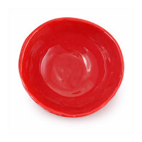 Always Relish Red Melamine Salad Bowls (set of 4) shown empty and shiny, viewed from above on a white background.