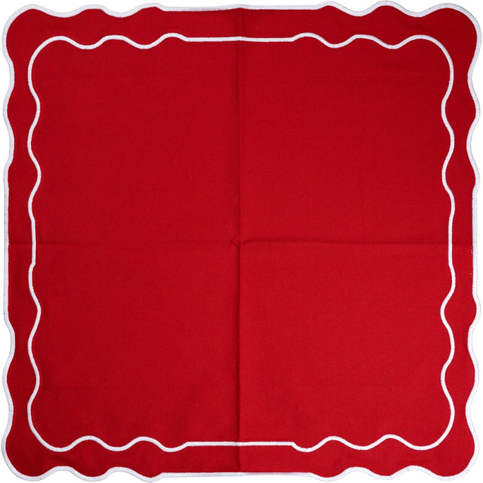 cloth placemats red white scalloped edges