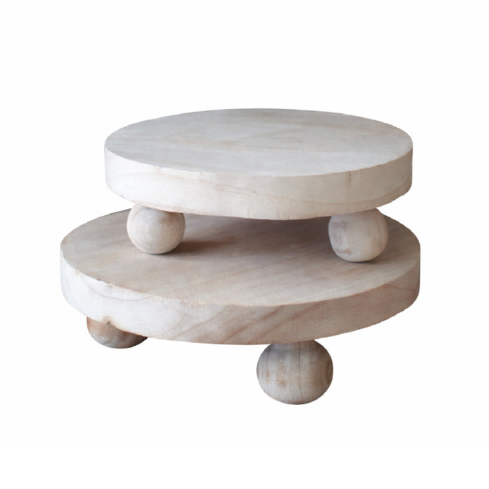 The Kalalou Natural Wooden Risers + Ball Feet (set of 2) stack for a charming decorative or collectible display.