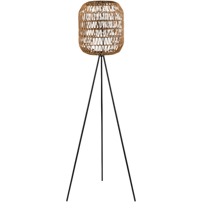 rattan shade black base accent floor lamp 
