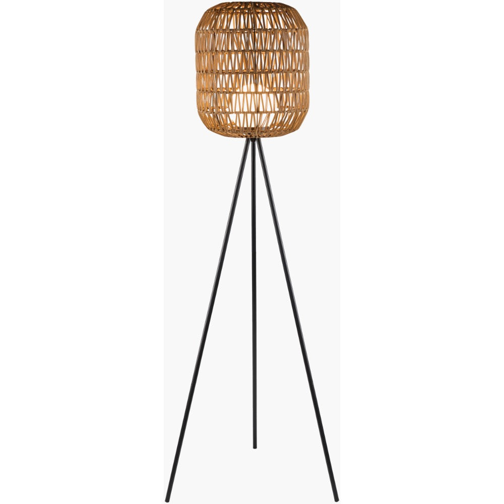 rattan shade black base accent floor lamp 