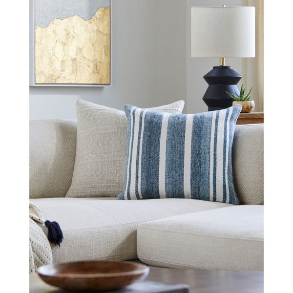 striped blue cream outdoor throw pillow square woven knife edge