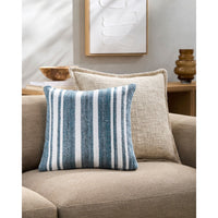 striped blue cream outdoor throw pillow square woven knife edge