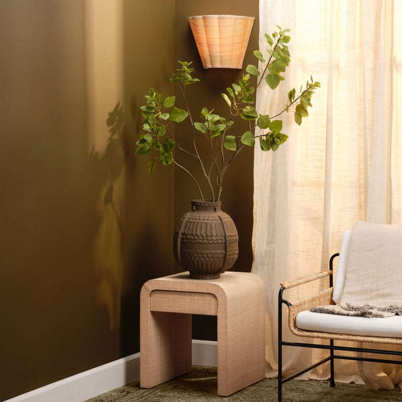 raffia wall light sconce cone shaped scalloped shade
