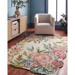 floral boho area rug bright wool hand tufted pink blue cream
