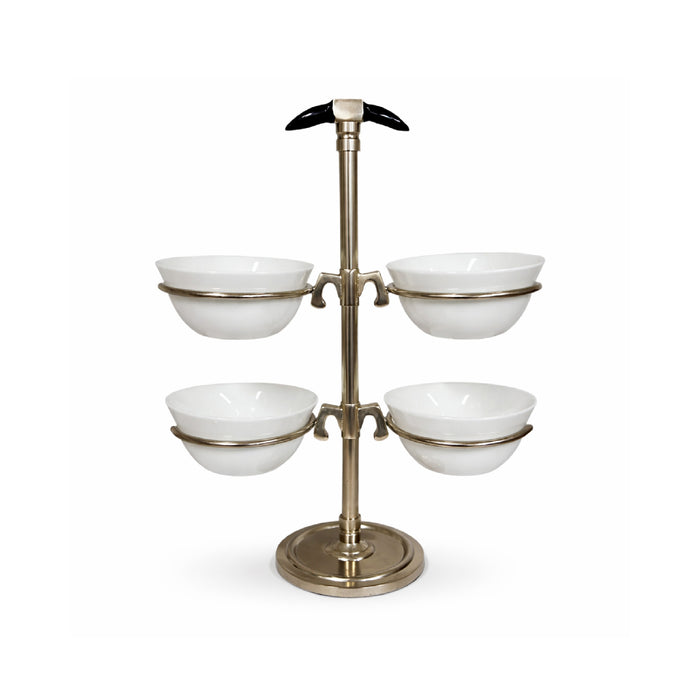 dip serving tower black handle silver white ceramic bowls
