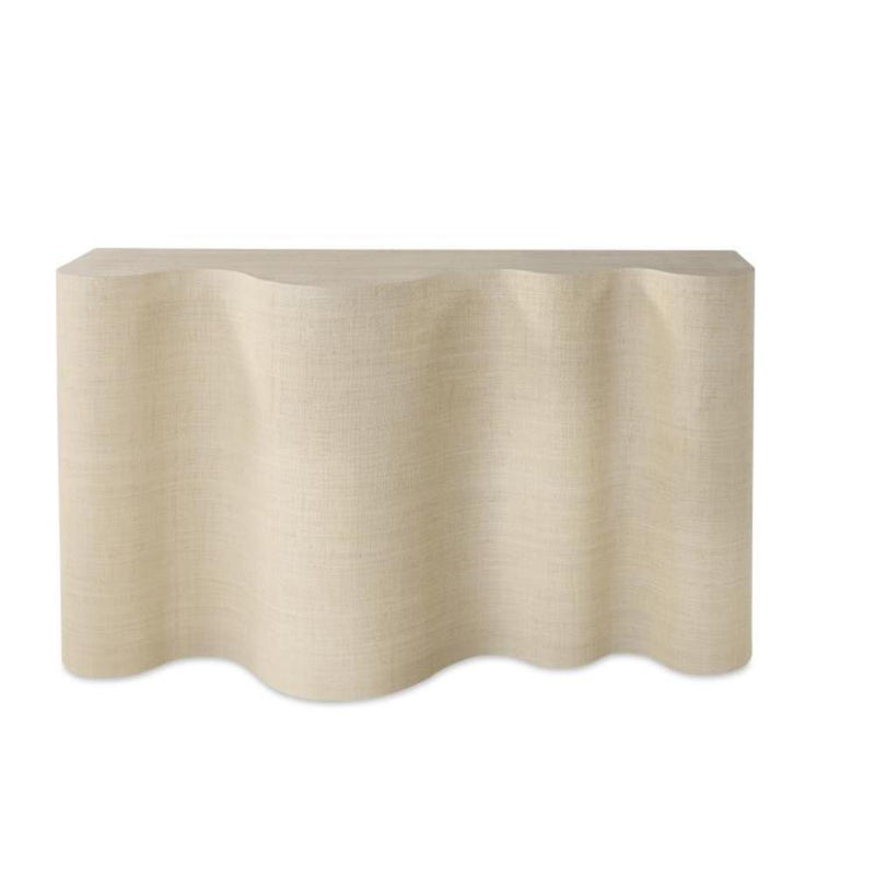 raffia wrapped console table natural wave design off-white