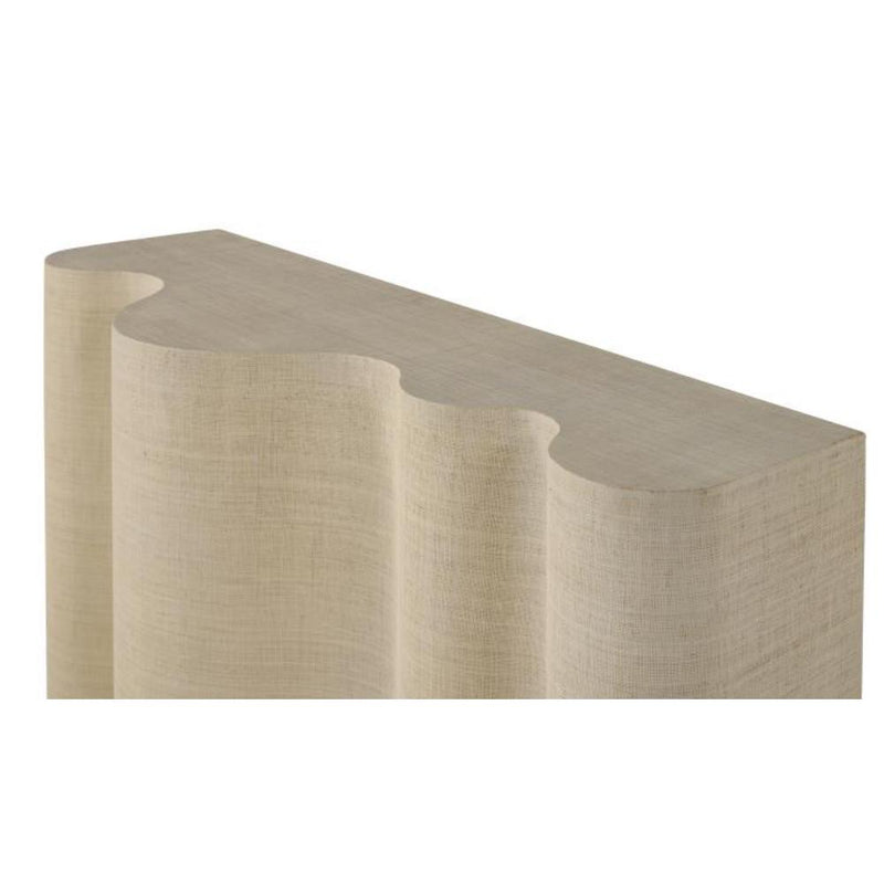 raffia wrapped console table natural wave design off-white