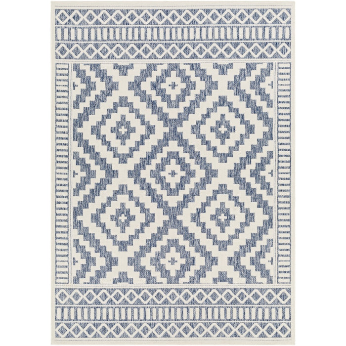 cream navy diamond patterned rug