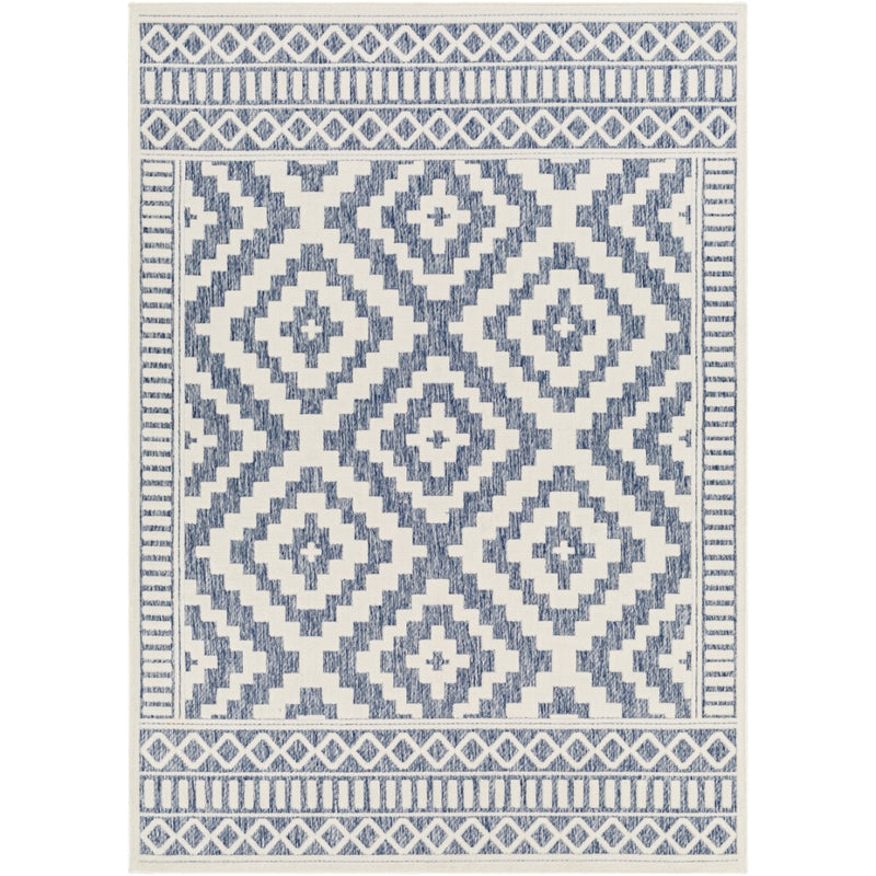 cream navy diamond patterned rug