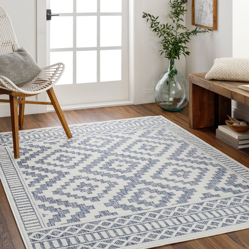 cream navy diamond patterned rug