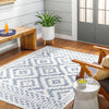 cream navy diamond patterned rug