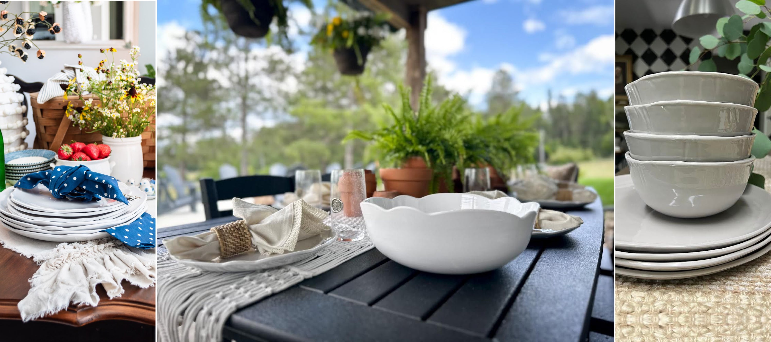 Melamine dinnerware used in oudoor and indoor table settings