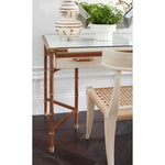 leather wrapped canvas drawer desk tan gold accents