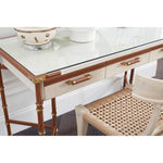 leather wrapped canvas drawer desk tan gold accents